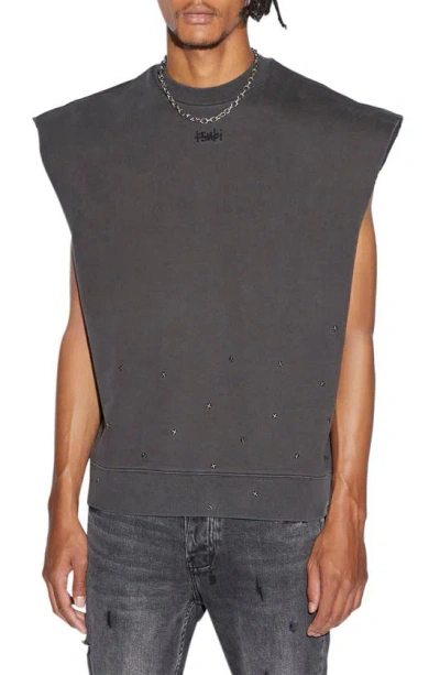 Ksubi Jupiter Slash Studded Sleeveless Cotton Sweatshirt In Black