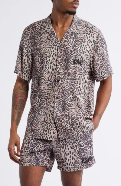 Ksubi Kingdom Resort Leopard Print Camp Shirt In Grey Multi