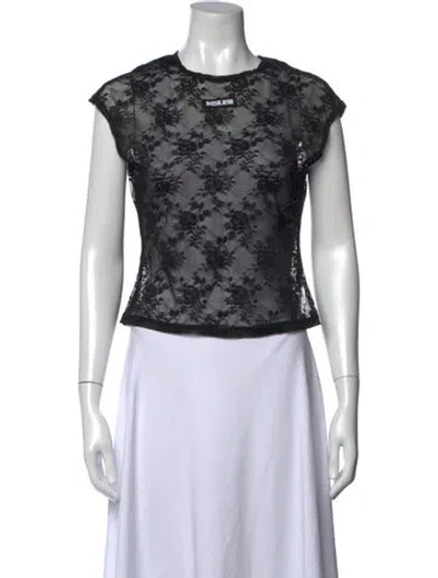 Pre-owned Ksubi Lace Pattern Crew Neck Top In Black