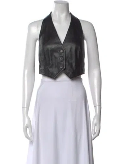 Pre-owned Ksubi Lamb Leather Halterneck Crop Top In Gray