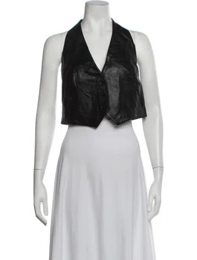 Pre-owned Ksubi Lamb Leather Halterneck Crop Top W/ Tags In Black