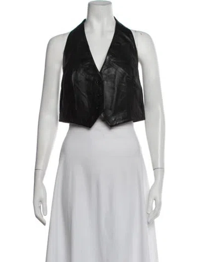 Pre-owned Ksubi Lamb Leather Halterneck Crop Top W/ Tags In Black