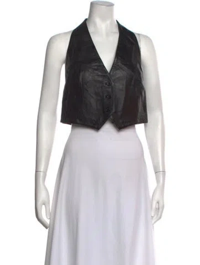 Pre-owned Ksubi Lamb Leather Halterneck Top W/ Tags In Black