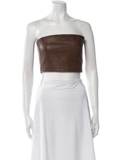 Pre-owned Ksubi Lamb Leather Strapless Crop Top In Brown