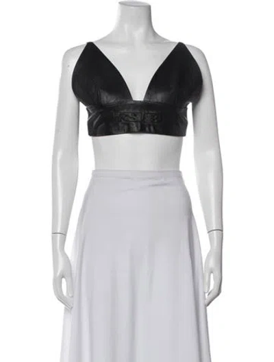 Pre-owned Ksubi Lamb Leather V-neck Crop Top In Black