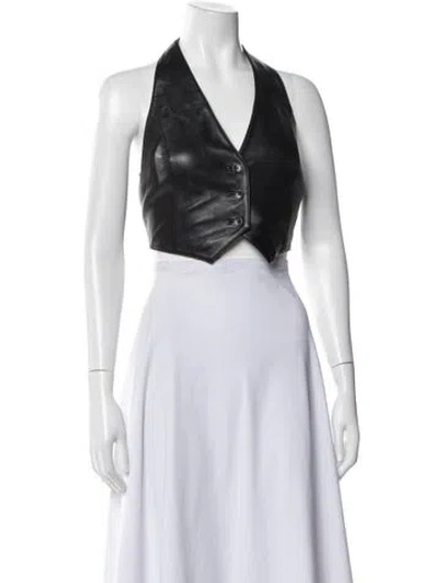 Pre-owned Ksubi Leather Halterneck Crop Top In Black