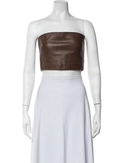 Pre-owned Ksubi Leather Strapless Crop Top In Brown