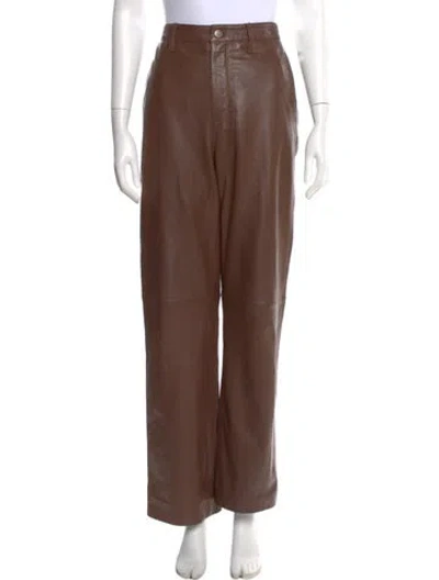 Pre-owned Ksubi Leather Wide Leg Pants In Brown
