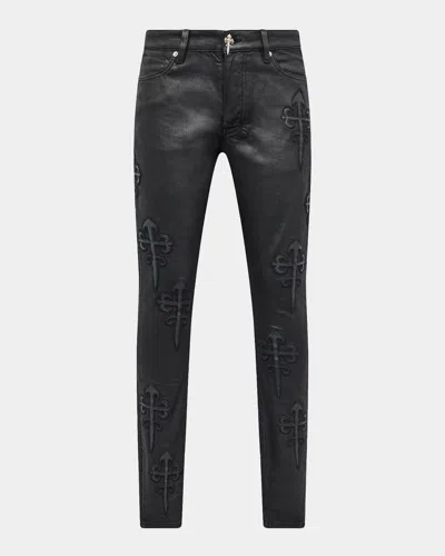 Ksubi Men & Apos;s Faux Leather Applique Skinny Jeans In Charcoal
