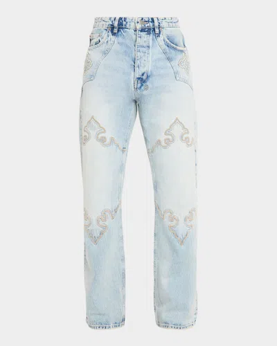 Ksubi Men & Apos;s Toro Kristal Damask-embroidered Straight Leg Jeans In Burgundy