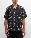 Ksubi Flight Resort Bird Print Lyocell Camp Shirt In Black
