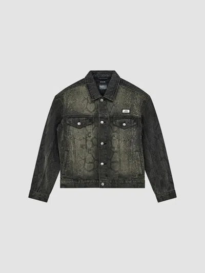 Ksubi Men's Serpent Flocked Denim Trucker Jacket In Black