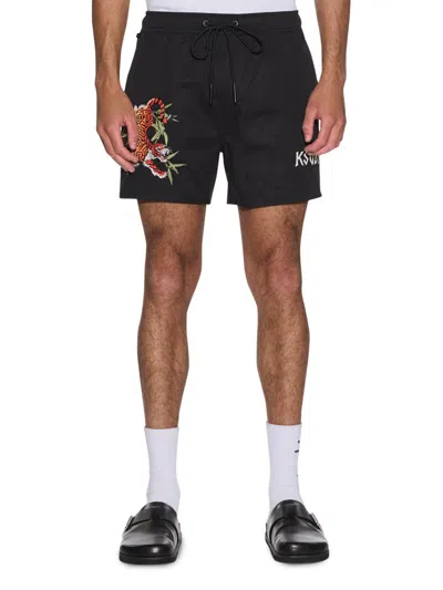 Ksubi Men's Stay Up Embroidered Logo Cotton Fleece Shorts In Black
