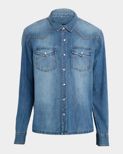 Ksubi Studded Denim Shirt In Blue