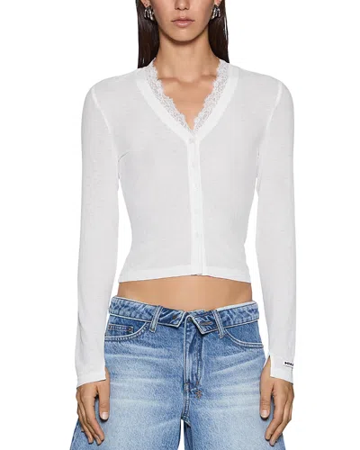 Ksubi Mira Long Sleeve Lace Trim Top In White