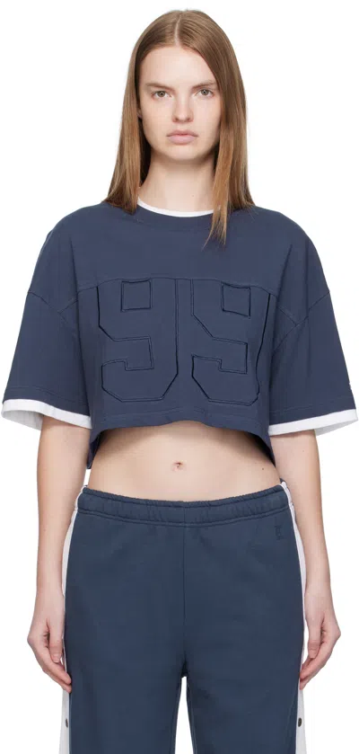 Ksubi Navy '99' Boyfriend Cropped T-shirt In Blue