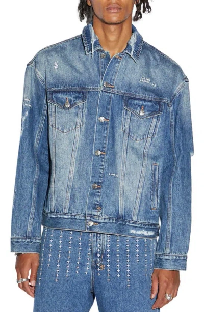 Ksubi Blue Distressed Denim Jacket