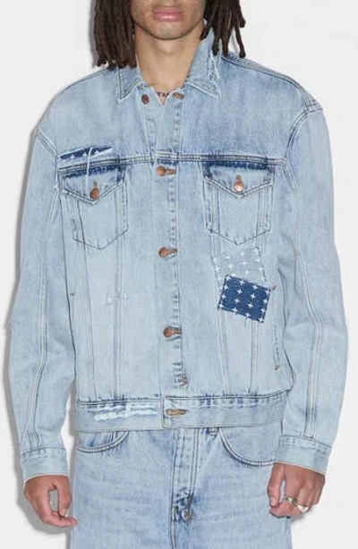 Ksubi Oh G Oversize Rip & Repair Denim Trucker Jacket In Blue