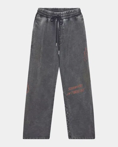 Ksubi Printed Cotton Wide-leg Track Pants In Charcoal