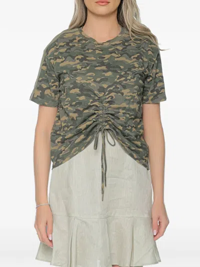 Ksubi Ruched Camouflage-print T-shirt In Green