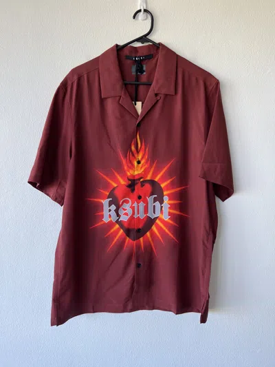 Pre-owned Ksubi Short Sleeve Shirt Top Resort Heart Crimson Red Romeo In Multicolor