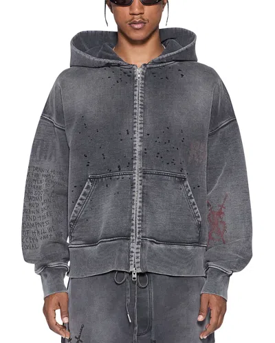 Ksubi Skool Halen Cotton Zip Graphic Hoodie In Blue