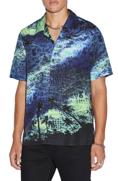 Ksubi Space Palm Lyocell Camp Shirt In Blue/green