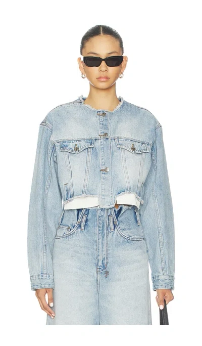 Ksubi Torn Off Crop Trucker Jacket In Blue