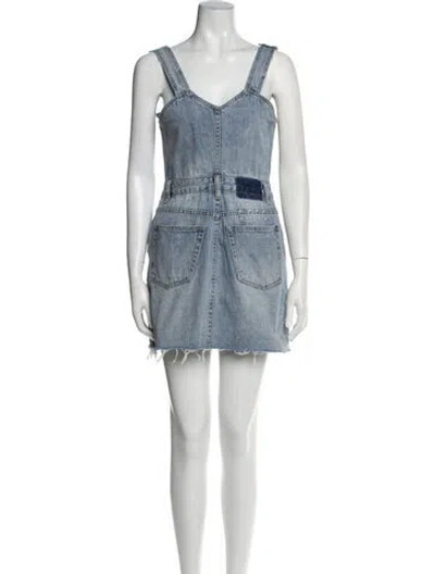 Pre-owned Ksubi V-neck Mini Dress In Blue