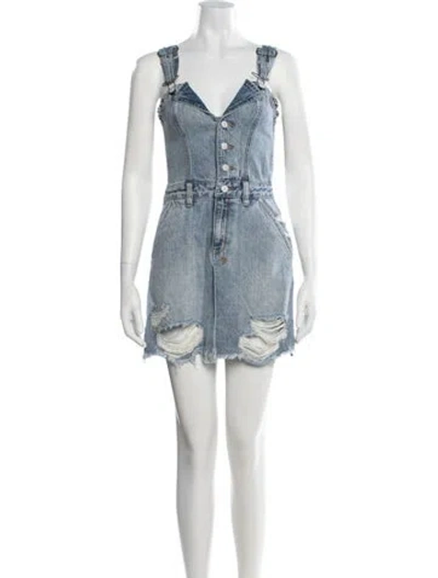 Pre-owned Ksubi V-neck Mini Dress In Blue