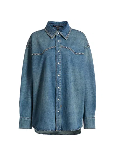 Ksubi Women's Neo-nostalgia Texas Blue Studded Denim Oversized Shirt