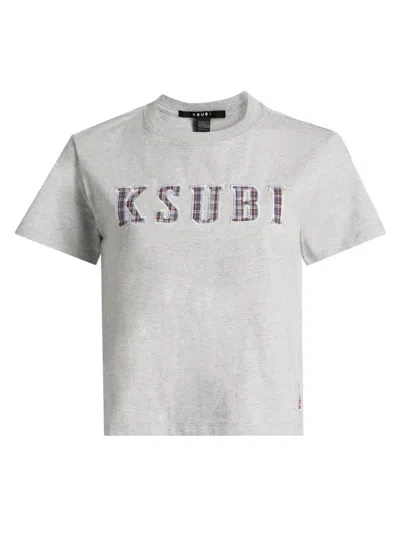 Ksubi Women's Plaid Logo Shrunken T-shirt In Gray