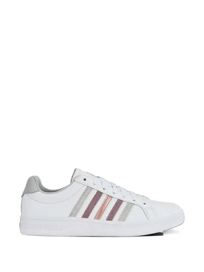 K-swiss Court Tiebreak Striped Leather Sneakers In White