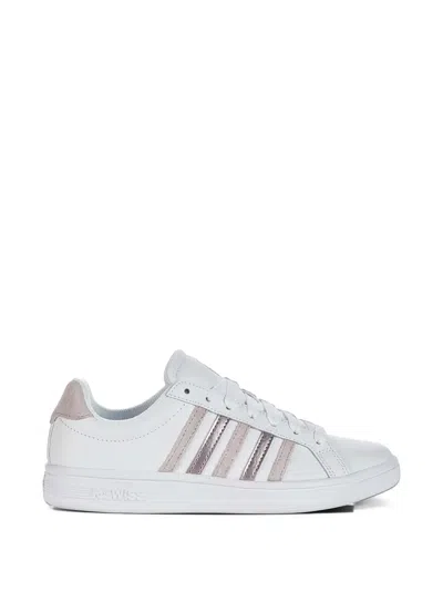 K-swiss Court Tiebreak Striped Leather Sneakers In White