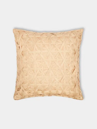 Kubo Curated Basket Weave Palm Cushion  Abask Luxury Gift In Brown