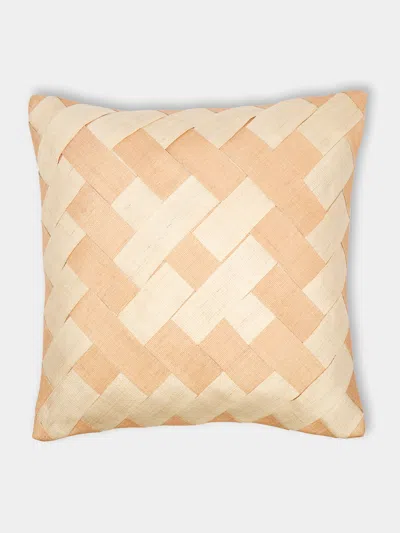 Kubo Curated Cross Panel Weave Palm Cushion  Abask Luxury Gift In Neutral
