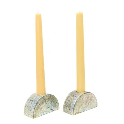 Kubo Half Moon Mother Of Pearl Candle Holders In Gray