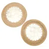 Kubo Neutrals / White / Brown Capiz Shell Placemats With Natural Rattan, Set Of 2