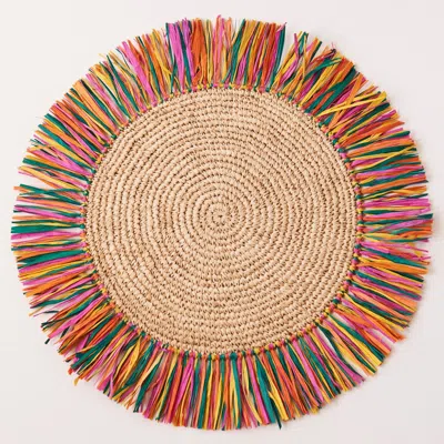 Kubo Pahiyas Woven Raffia Fringe Placemats Multi Rainbow