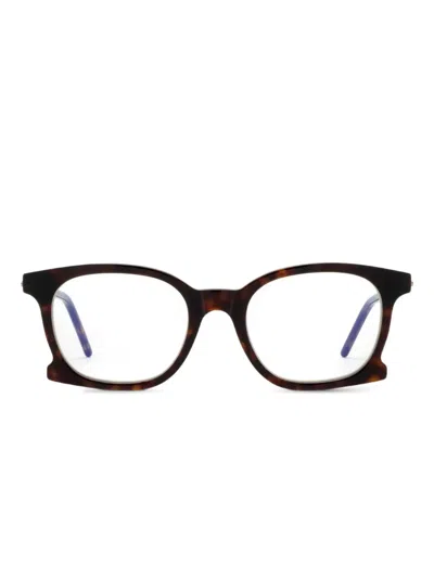 Kuboraum D71 Carved-temple Square Glasses In Brown
