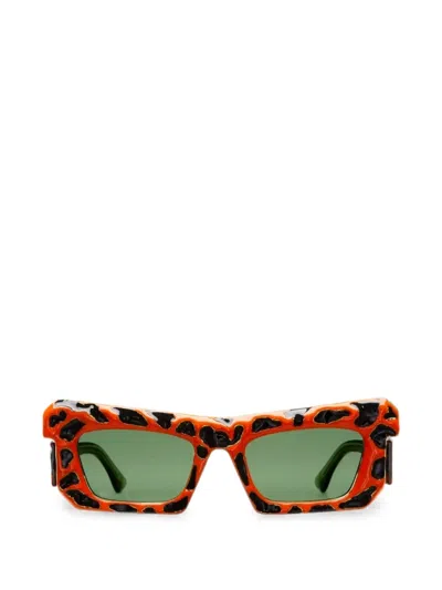 Kuboraum Leopard-print Rectangle-frame Sunglasses In Orange