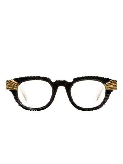 Kuboraum S1 Leaf-effect Round-frame Glasses In Black