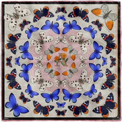 Kueen Women's Black / Blue Silk Scarf - Butterfies