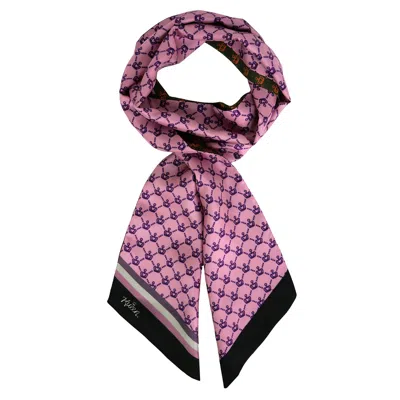 Kueen Women's Black / Grey / Green Silk Scarf - Crown Long - Pink Green In Multi