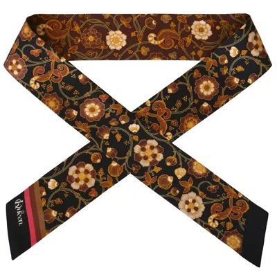 Kueen Women's Black / Pink / Purple Silk Scarf - Forgotten Flowers - Black Burgundy