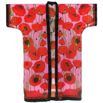 Kueen Women's Black / Red / Pink Silk Kimono - Poppies - Pink In Multi