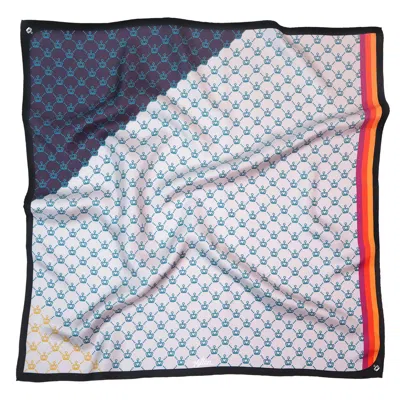 Kueen Women's Blue / Grey / Red Silk Scarf - Small Crown - Sailor Blue In Multi