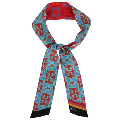 Kueen Women's Blue / Red Silk Scarf - Bloody Awesome Collection - Red & Sea In Multi