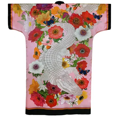 Kueen Women's Green / Grey / White Silk Kimono - Amazing A - Alligator - Pink