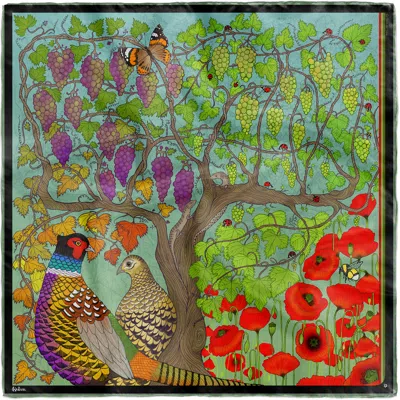 Kueen Women's Green / Red Silk Scarf - La Vita Del Vino